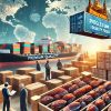 DALL·E 2025-01-26 02.21.37 - An image representing international trade and export of high-quality food products. The focus is on a global shipping scene with containers labeled 'P